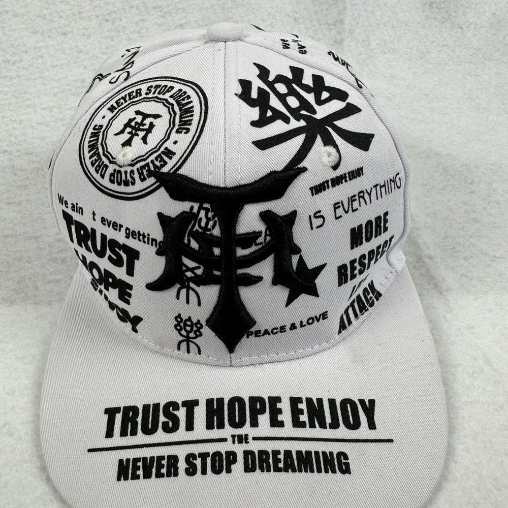 White Graphic‎ Print Snapback Hat Trust Hope Enjoy Never Stop Dreaming